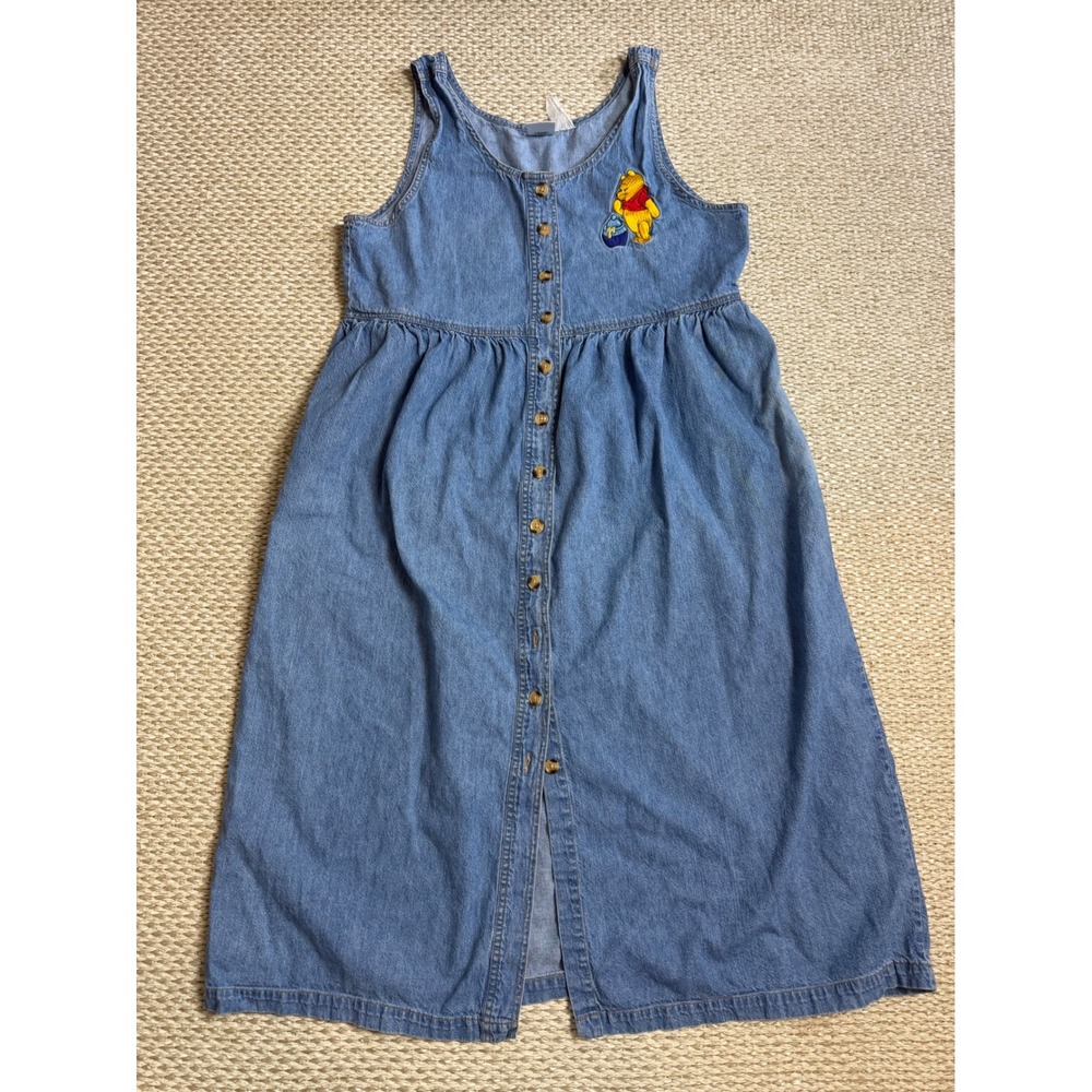 Vintage Disney Store Winnie the Pooh Denim Jean Midi Dress jumper teacher M